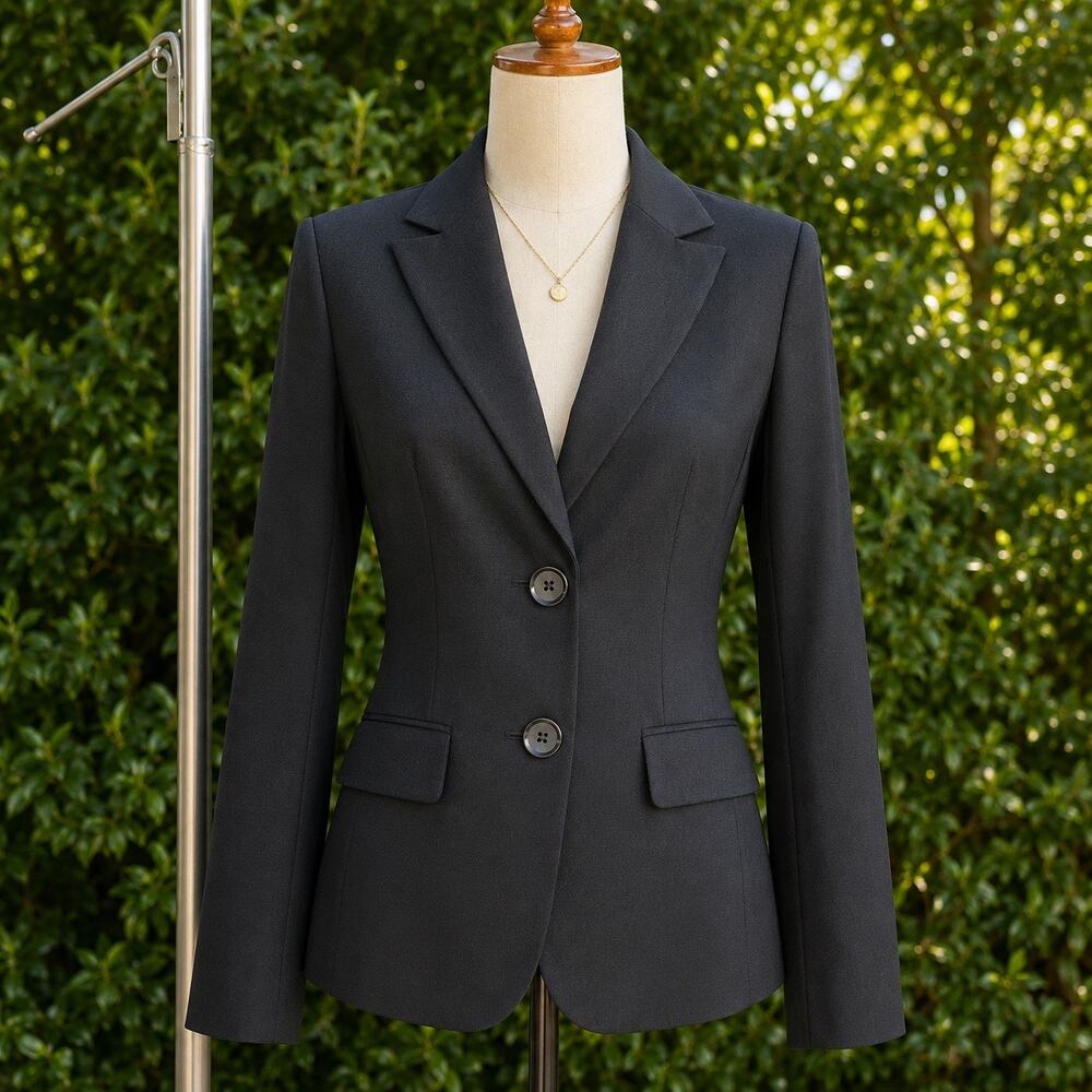 Kenar Black Wool Blend Career Blazer Jacket Women’s Size 8 Two Button Tailored